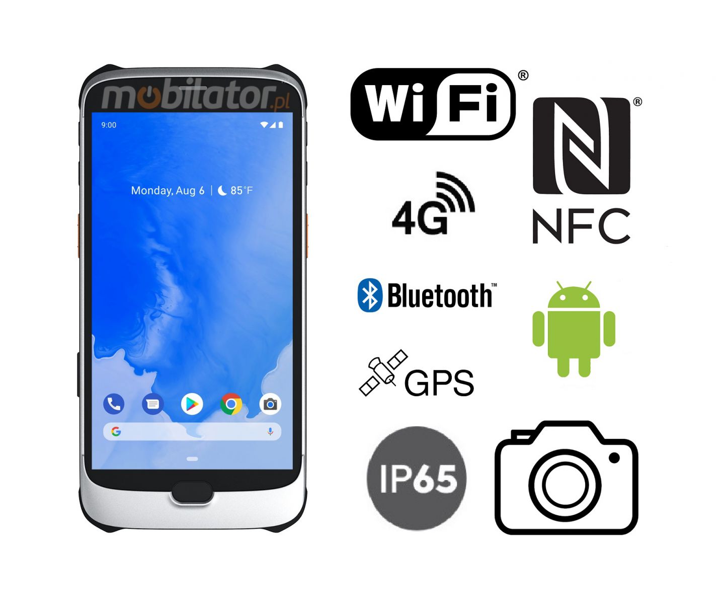 MobiPad Sun n68 v.2 - Wytrzymay (IP65 + upadek z 1,5m) terminal danych 4GB RAM + 64GB ROM - ze skanerem kodw 2D (System Android 8.1) oraz GPS z 4G z Bluetooth z NFC